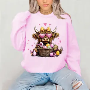 Highland Easter cow Crewneck Sweatshirt Gildan Everyday Style Super Soft Unisex Fit Streetwear Graphic Top warm Christmas Gift for her Womenswear Casual Printed Long Sleeve