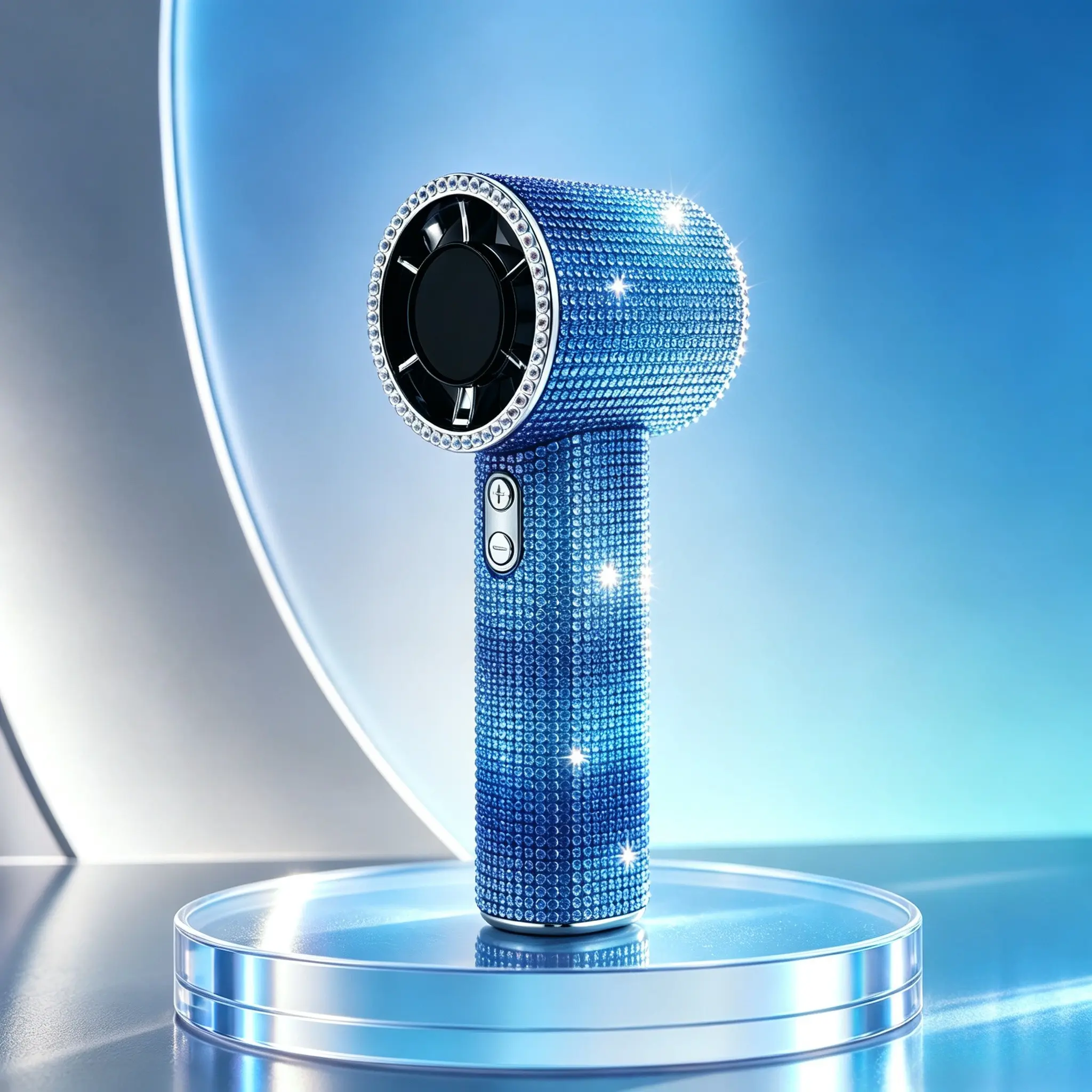 Bling Queen Diamond Luxury Portable Handheld Turbo Mini Fan - 3 Gear Wind, Rechargeable Battery Powered Fan with Digital Display, USB Charging Protection, Long Battery Life for Outdoor, Office - Accessories, Cool Gadgets
