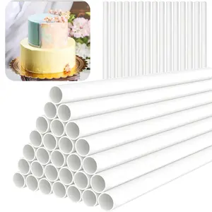 15PCS White Plastic Cake Dowel Rods Cake Stacking Supporting Rods 0.4 Inch Diameter,9.5 Inch Length-for Tiered Cupcake Construction and Stacking
