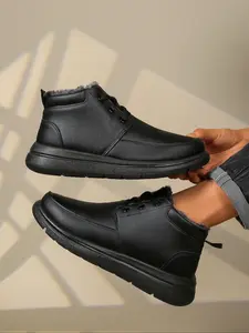 Men's Winter Warm Snow Boots, Short Ankle Closed Lace-Up, Soft Plush Ultra Comfortable, Ideal for Cold Weather, Footwear