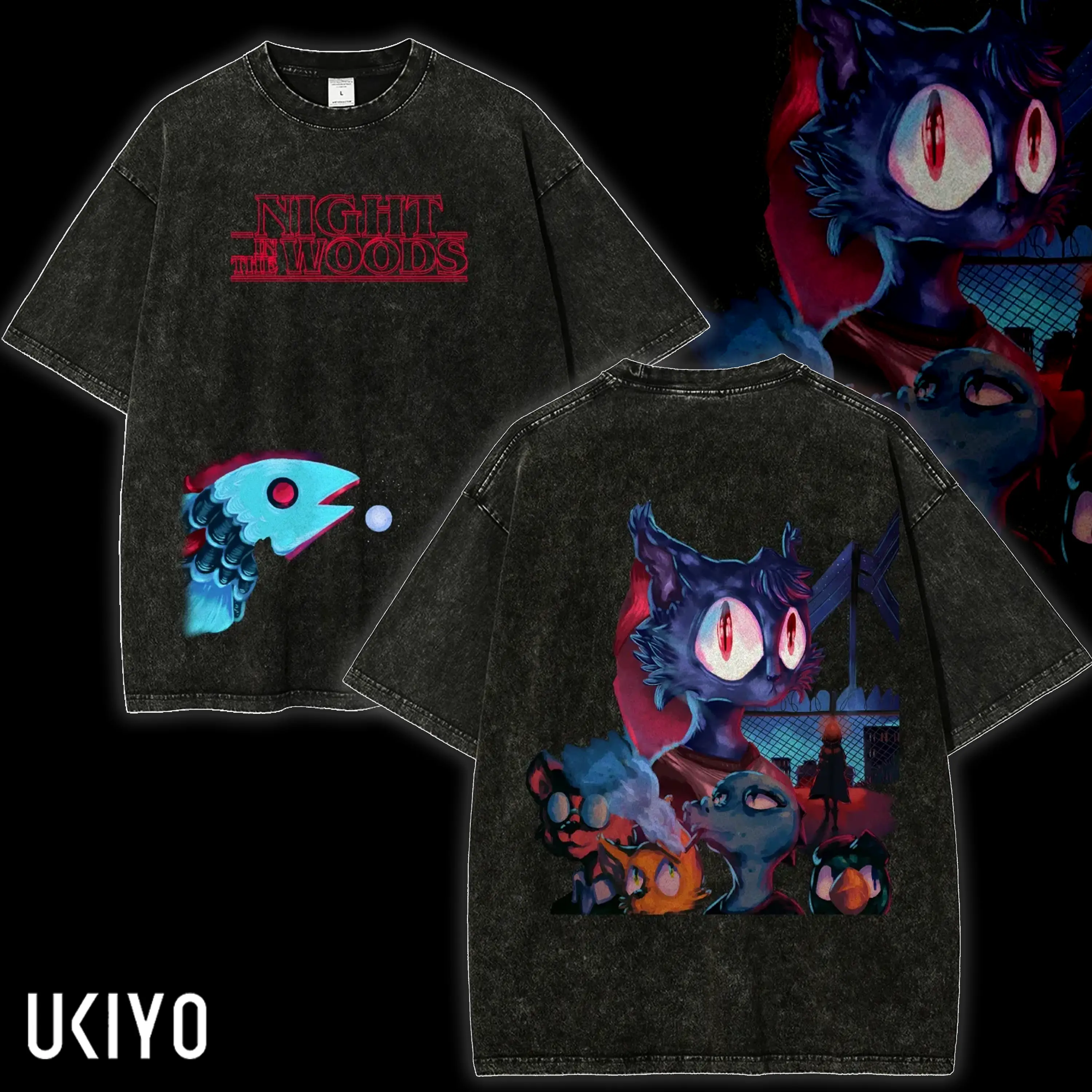 Night in the Woods T-Shirt Vintage Acid Wash Oversized Streetwear Heavyweight Cotton Graphic Tee Mae Borowski Retro Logo Gaming Merch Shirt