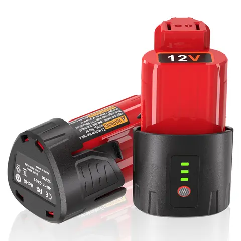 2 PCS 3000mAh 12V Lithium Battery Compatible for Milwaukee 12V Battery, Compatible for Milwaukee ΛΛ12 Battery 12 Volt Cordless Tools 48-11-2401 48-11-2412 48-11-2411 48-11-2420 48-11-2440