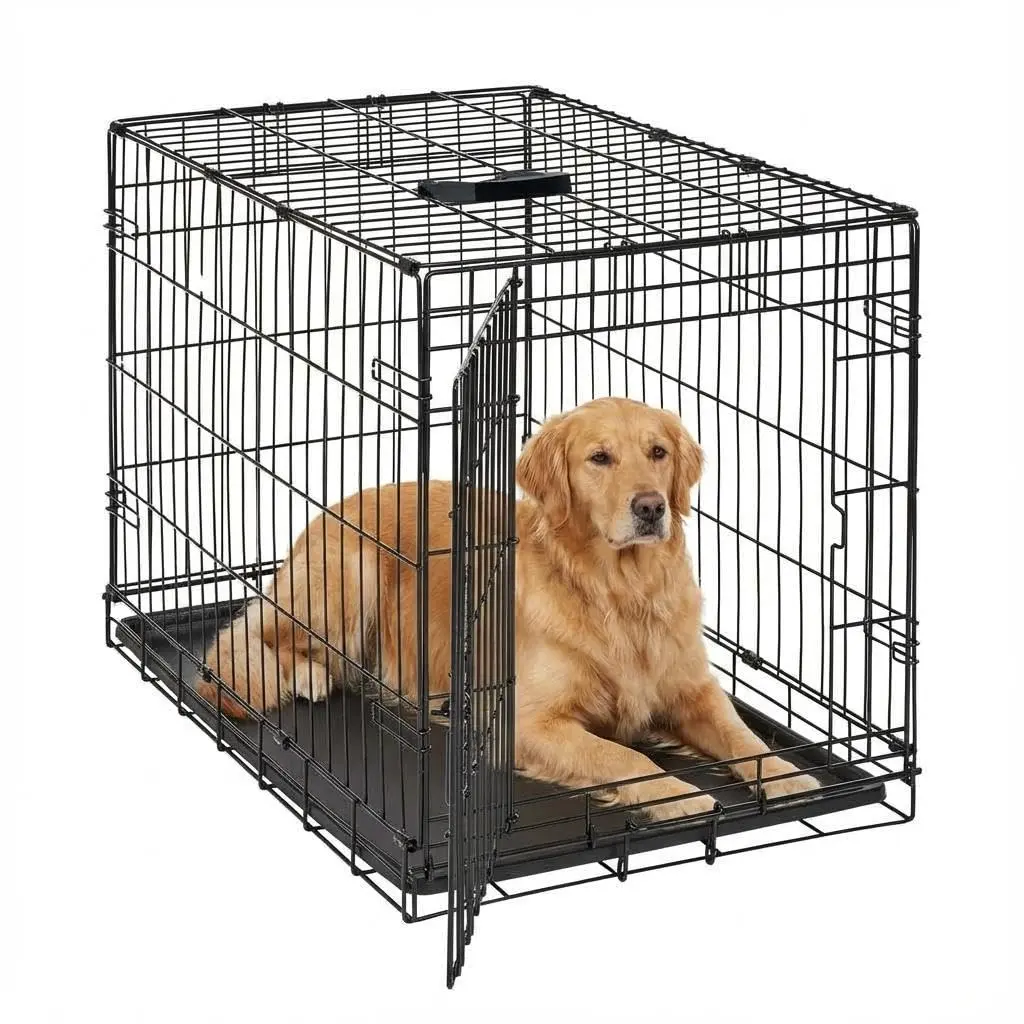 Garvee Portable and Foldable Pet Crate with Metal Frame, Slide-Out Tray, and Multiple Doors; Escape-Proof Design for Rabbits, Small Pets, and Large Dogs; Easy to Clean; Approx. 60x44x49 cm / 48 Inch Dimensions