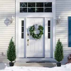 4ft Topiary Trees Artificial Outdoor – UV Resistant Faux Cedar Pine Cypress Bushes and Shrubs, Fake Potted Plants for Front Porch Outside Planter Patio Decor, Set of 2 (4 Foot)