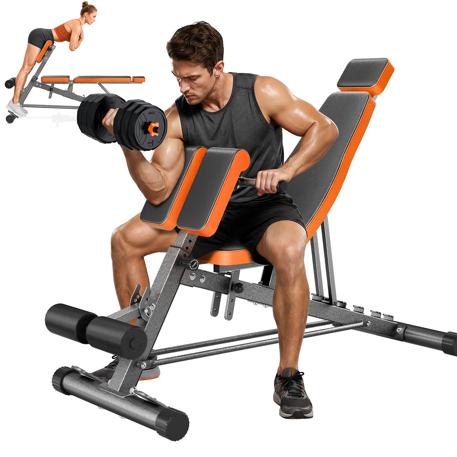 Multi-Function Roman Chair, Back Extension Machine, 1000 Lb Capacity Weight Bench for Home Gym, Built-in Dip Station, Targets Back, Glutes, Abs & Core.
