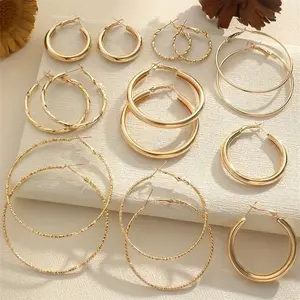 8 Pairs Gold Earrings, Mixed Style Earring Set, Layered Hoops, Geometric Studs, Gold Tone Jewelry, Stackable Earrings, Daily Wear, Chic Party Accessories