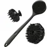 Portable Wall-Mounted Silicone Shower Brush Set, Scalp Cleaning Brush, Long Handle Body Brush, 3 Piece Bathroom Accessories Kit, Shower Bath Tool, Shower Body Scrubber, Bathing Accessory, Bathroom Supplies