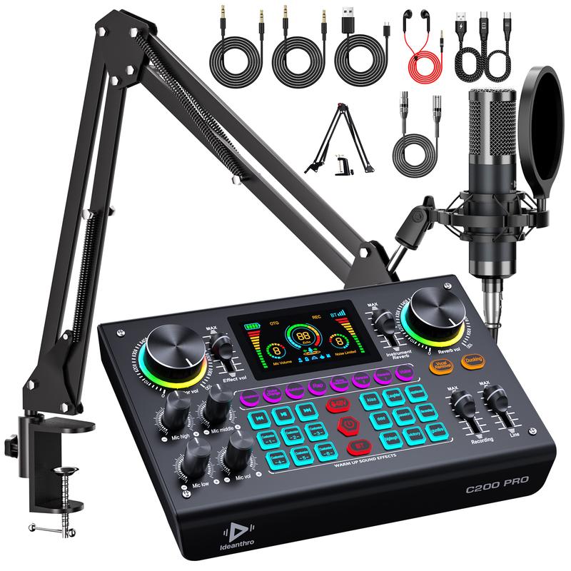 Ideanthro C200 PRO-P15 Audio Interface Mixer with Dual-Core DSP Soundcard, 2 Mics, 2 Headphones, Voice Changer, EQ, Reverb & Monitor Dialed, Low-Noise Vocals, Crystal-Clear Audio for Content Creators, Custom FX Recording