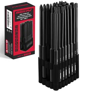 Extra Long Security Bit Set: 32-Piece S2 Steel Screwdriver Drill Bits for Tamper-Proof Screws, 6" Torx, PoziDriv, Spanner, Tri-Wing - Universal 1/4" Hex Shank for Electric, Impact Drills