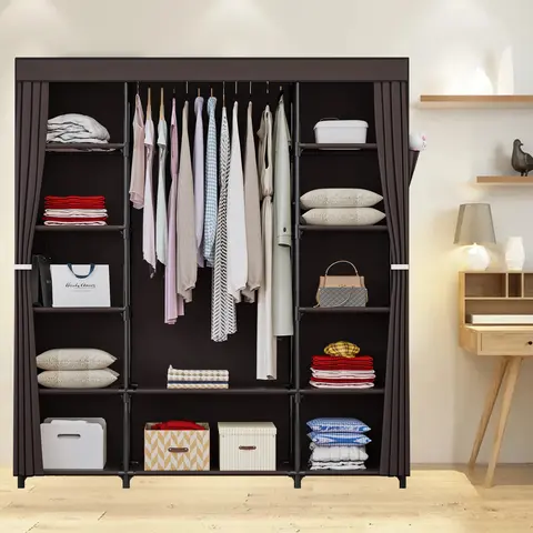 SUOERNUO 59-In Stand Alone Fabric Armoire, Modern Clothing Storage Home Supplies with Dustproof Cover, Hanging Rack & Shelves for Bedrooms