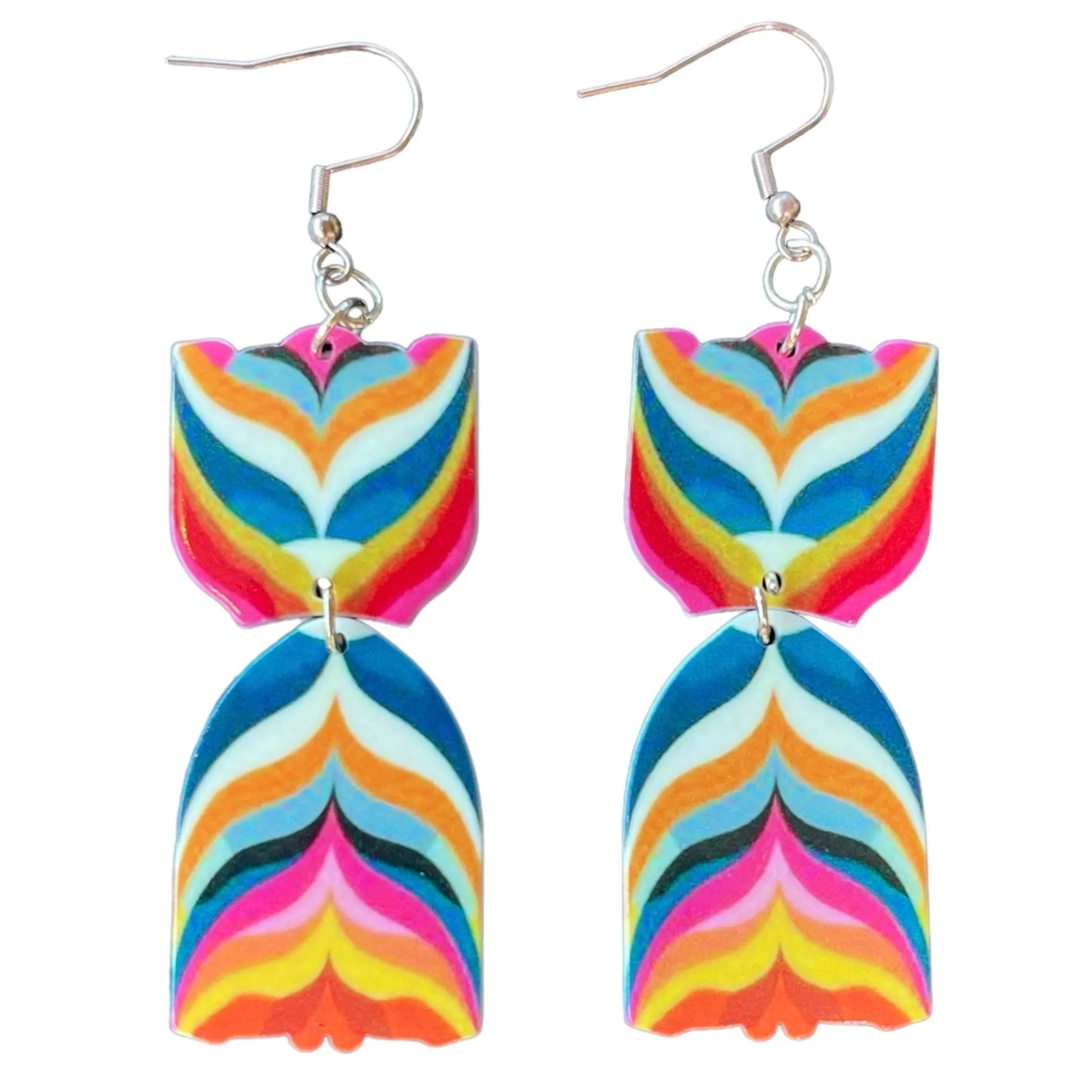 60s Bargello Colorful Pattern Earrings