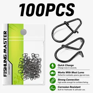 100PCS Fishing lure snap connector，Fishing Clips, Duo Lock Snaps, Quick Change Lure Connectors, Black Nickel Finish, 5 Sizes (#00-#3), Saltwater Freshwater Fishing
