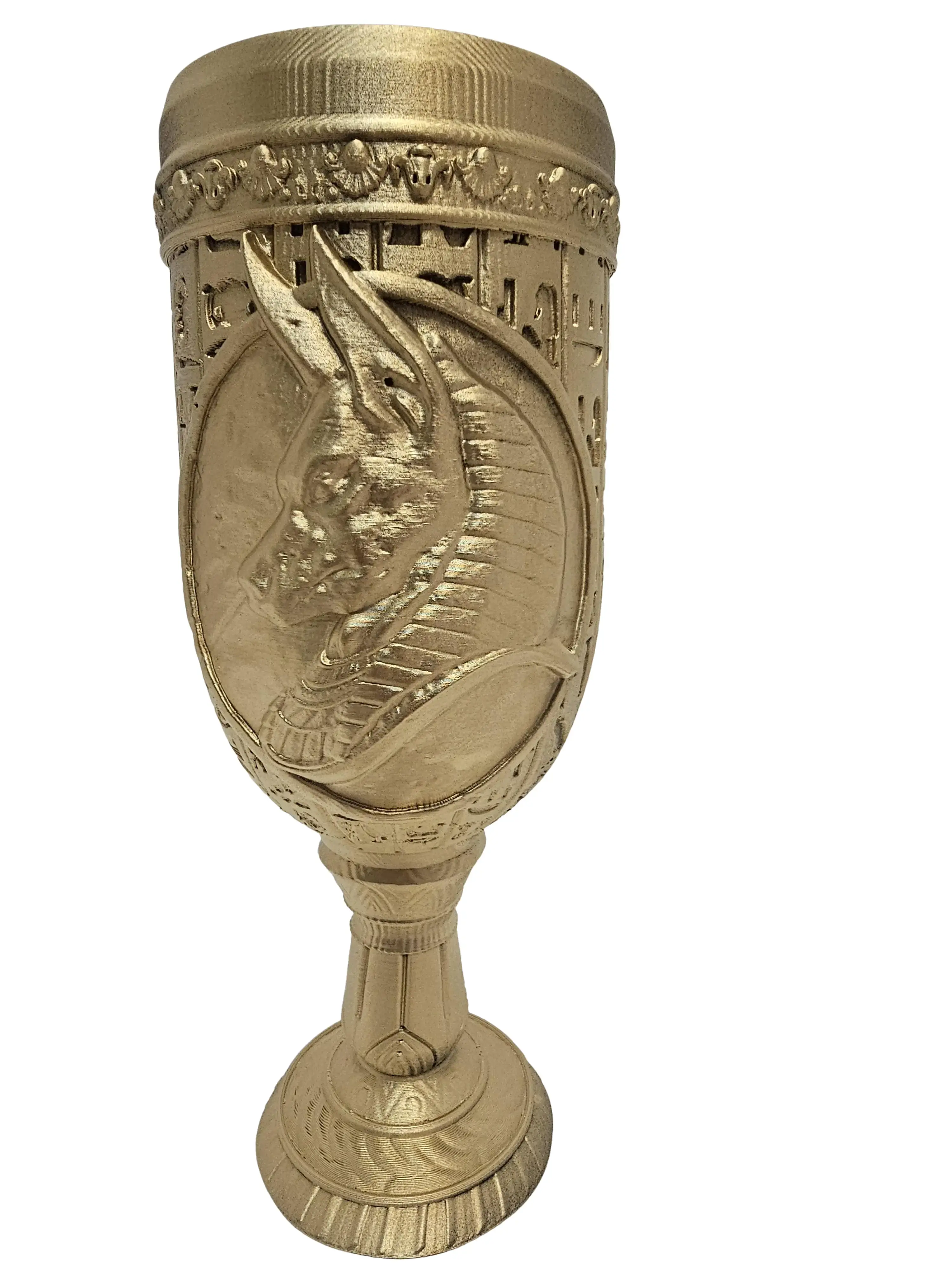 Anubis Themed Gold Cup - 8" Tall Egyptian God of the Underworld Decorative Cup with Hieroglyphs & Bust Design for Egyptian Themed Collection