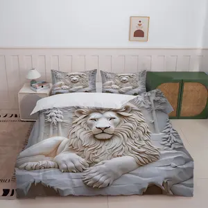 Lion Print 3-Piece Bedding Set with Duvet Cover and 2 Pillowcases, Must-Have Stylish Bedroom Essentials, No Filling Included