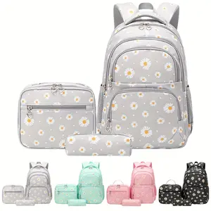 Daisy Print Backpack, Three-Piece Set Backpack, Lightweight and Large Capacity