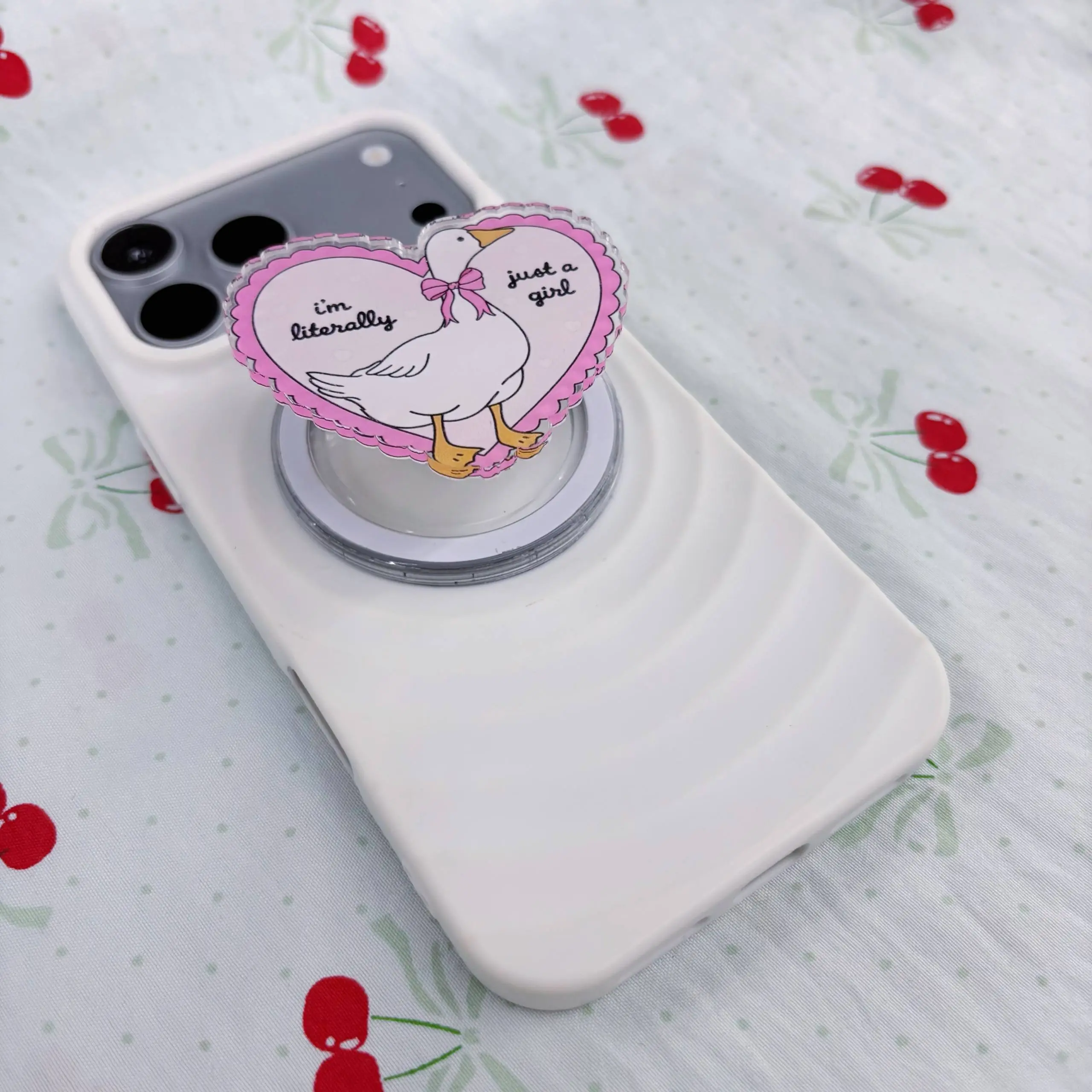Just A Girl Goose MagSafe Phone Grip Acrylic GripTok - Cute Coquette Duck Cell Phone Stand Holder, Funny Soft Girl Gift for Teens Adults