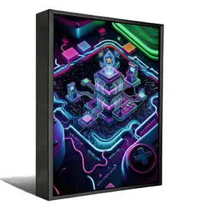 Neon Gaming Room Canvas Wall Art - Cyberpunk Retro Arcade Poster, Bedroom Poster, Futuristic Tech Circuit Board Print with Optional  Frame, Gift for Gamers & Streamer Setup
