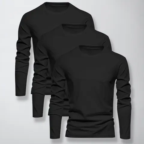 Men's 3-Pack Fitted Basic Long Sleeve Gym Tees - Breathable, Quick-Dry, Body-Hugging Fitness Tops for Gym Workouts, Father's Day Gifts,sohochic