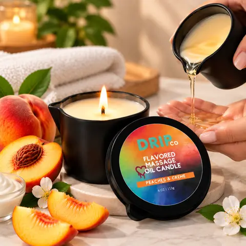 Drip Co Massage Candle Peaches & Cream, Massage Oils for Couples Date Night - Body Candle - Made in USA,Flavoured massage candles