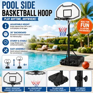 Aosom Poolside Basketball Hoop Stand Portable Water Basketball Goal Adjustable Height 3-4ft Heavy Duty 30in Backboard Inground Above Ground Pool Game Toy Outside Inflatable Backyard In-Pool In Water Splash Blue