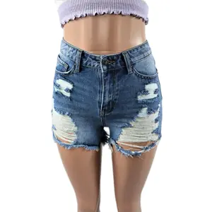 Dash Denim Shorts Jean Ripped for Women - Streetwear Bottoms - Cotton Womenswear Light raw hem
