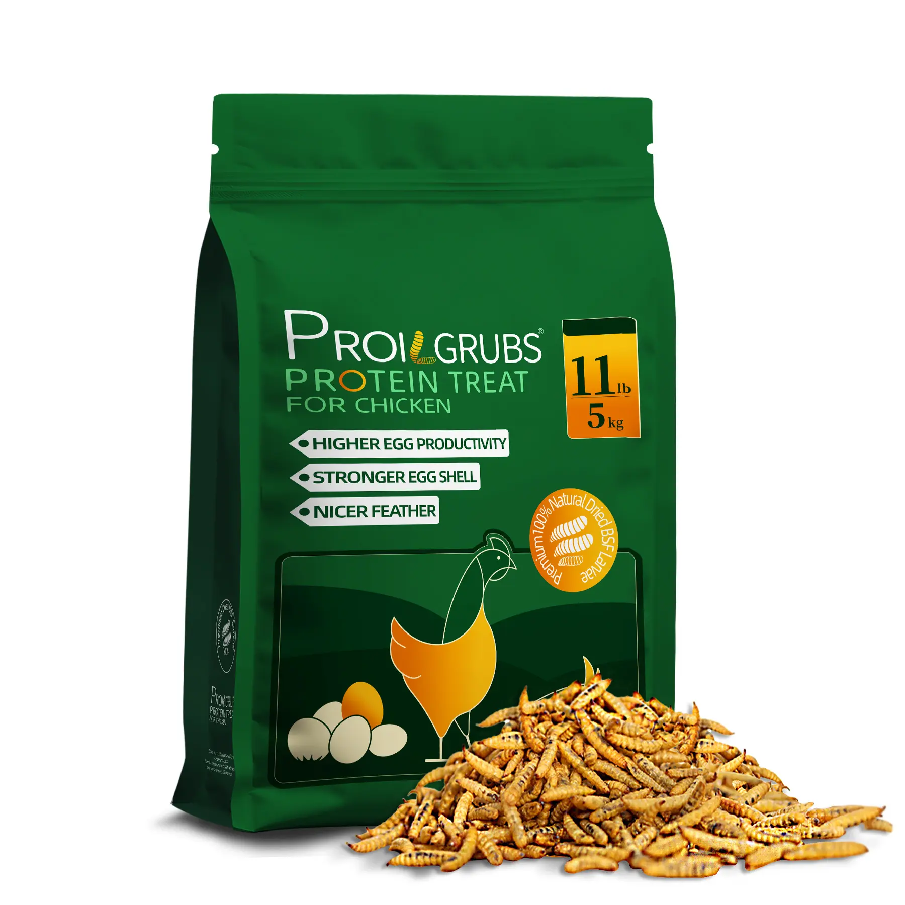 PROILGRUBS 11LBS Non-GMO All-Natural Dried Black Soldier Fly Larva Treats with Feeder, Dried Meal Worms for Chickens & Farm Animals (Ducks, Geese, Pigs, Sheep) Poultry Food Supplies