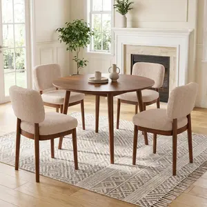 Wooden Dining Chairs Set of 4, Mid Century Modern  Upholstered Kitchen Chairs with Solid Wood Legs, Curved Backrest Armless Accent Chairs for Dining Room, Living Room