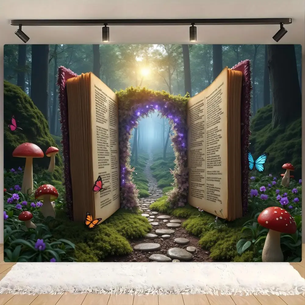 Mysterious Magic Book Pattern Backdrop, 1 Count Book Themed Birthday Party Decoration, Photography Background, Photoshoot Backdrop, Wall Decoration, Indoor & Outdoor Decoration, Photo Backdrops, Banners