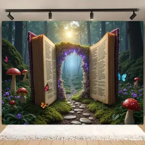 Mysterious Magic Book Pattern Backdrop, 1 Count Book Themed Birthday Party Decoration, Photography Background, Wall Decoration, Indoor & Outdoor Decoration, Banners