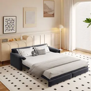 66" Queen Size Pull Out Sofa Bed, 3-in-1 Multi-Functional Velvet Sleeper Loveseat with Side Storage for Living Room Bedroom,Grey/Black/Blue