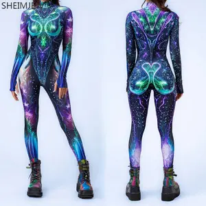 2025 New Cosplay New Halloween Women Jumpsuit Burning Man Bodysuit Punk Zentai Suit Morphsuit Rave Outfit Aerial Yoga Catsuit Cy