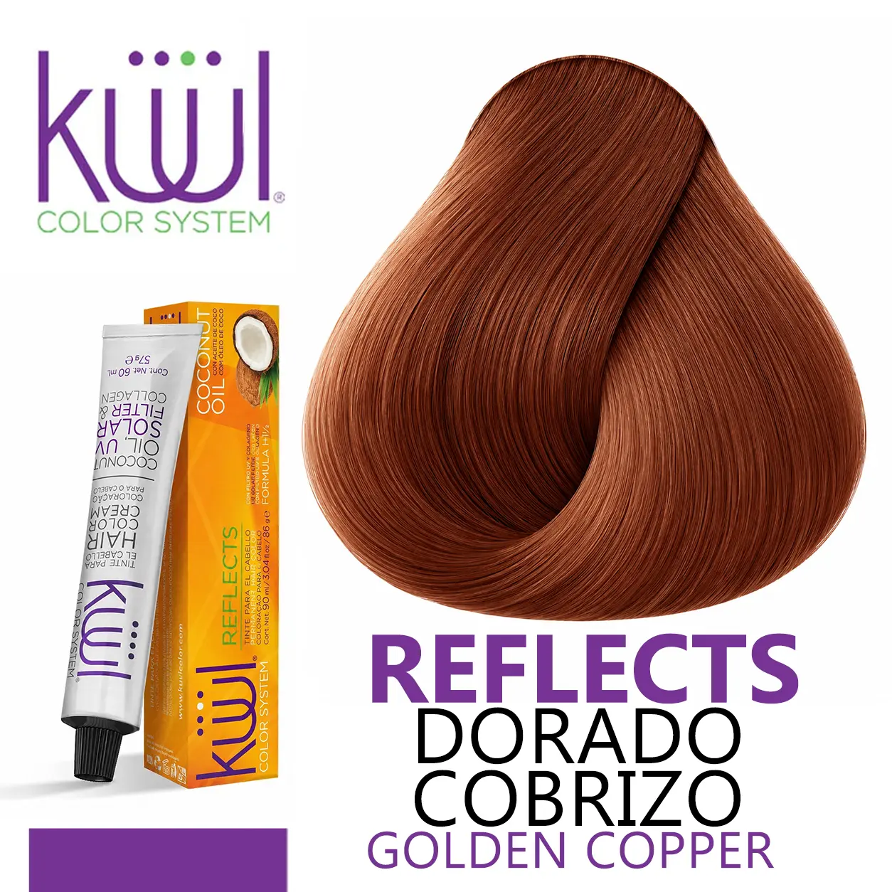 KUUL REFLECTS | Dorado Cobrizo | Golden Copper | Tinte Para El Cabello | Permanent Hair Dye