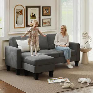Sectional Sofa, L Shaped Couch, with Reversible Chaise or Ottoman, Dark Gray
