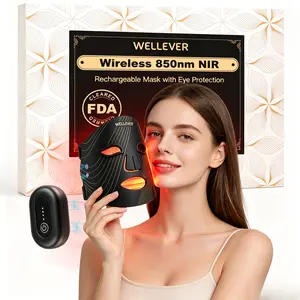 WellEver Wireless LED Face Mask 850nm NIR Therapy Red Light for Anti-Aging Portable Rechargeable Silicone Gel Skincare Mask with Adjustable Strap FDA Cleared 2-Year Warranty