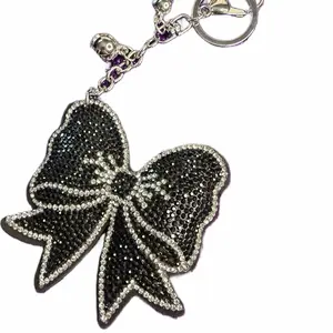 Bow Shape Black Bag Charm - Sparkling Rhinestones, Silver Chain, Stylish Luggage and Bag Accessory