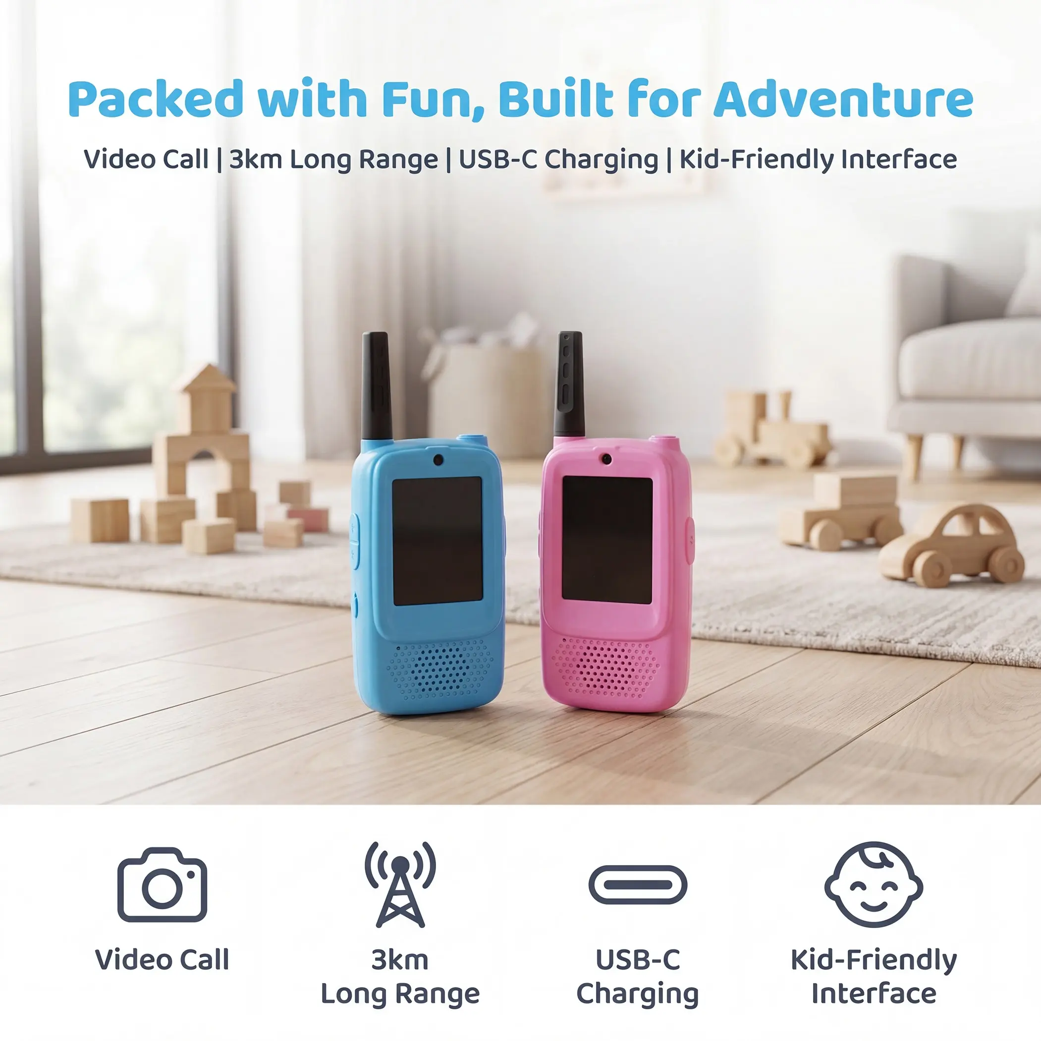 2-Pack Walkie Talkies & Blue, Long Range Two-Way Radio with LCD Screen, Ideal for Camping Hiking Gaming