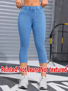 Women's Fitted Capri Pants, Natural Waist Design, All Season Wearable, Non-Denim Fabric, Stylish Fashion Print Bottoms, Ideal for Daily