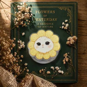 Aesthetic Acrylic Magnetic Phone Grip Cute Yellow Flower Cat Phone Holder Kawaii Animal Design Removable Cell Phone Ring Stand Accessory Gift