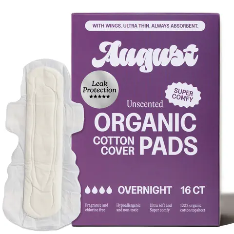 August Overnight Pads - Zero-Feel. Organic Cotton. Maximum Length.