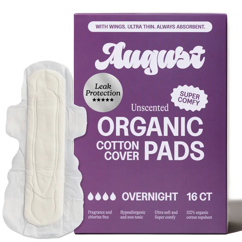 August Overnight Pads - Zero-Feel. Organic Cotton. Maximum Length.