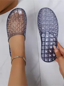 Women's Slippers Indoor Non Slip Soft Sole Open Toe Hollow Out Breathable Flat House Shoes Footwear