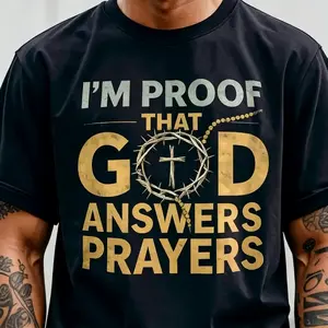 Mens Christian TShirt I Am God Response to Prayer with Crown and Cross Design Golden Lettering UltraSoft Breathable Fabric Black Round Neck Short Sleeve Shirt for Church Easter Christmas Religious Apparel for Prayer Meetings