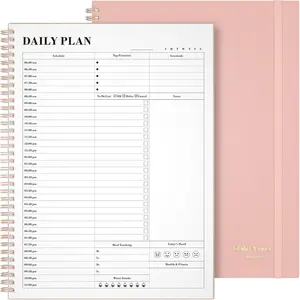 Daily Planner with , Hourly Agenda, Spiral Notebook - Day Planner for Women, Men &  - 8.5" x 11" (Pale )