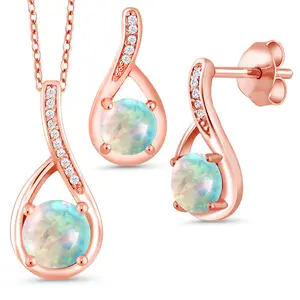 Gem Stone King Gemstone Birthstone and Diamond Pendant Earrings Jewelry Set for Women | 18K Rose Gold Plated Silver | 18 Inch Chain | Jewelry Gifts for Mom Wife Her