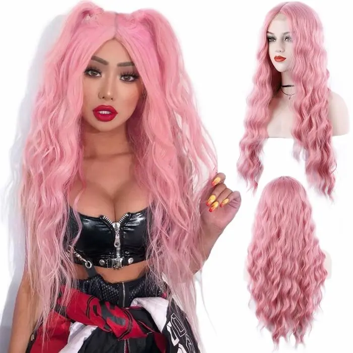 Long Pink Wavy Wig, 26 Inch Luminous Synthetic Hair for Women, Smooth Heat-Resistant Fiber for Cosplay, Parties & Daily Wear, Party Wigs, Curly Wig Hairstyles