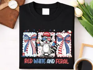 Red White And Feral Shirt, Funny Raccoon 4th of July Shirt, Patriotic Raccoon Shirt,Feral USA Shirt Apparel Made In The USA - Weddelbarricelli
