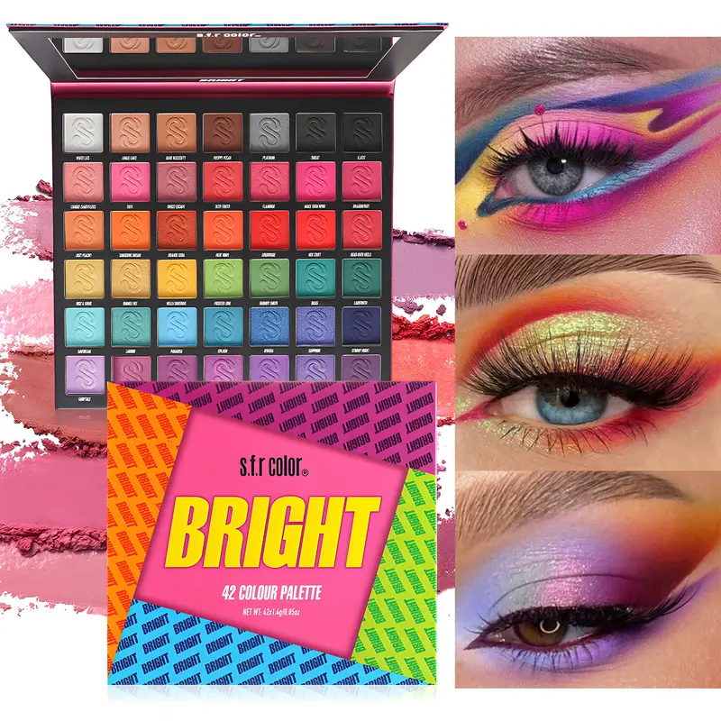 42-Color Dazzling Eyeshadow Palette for Adults - Ultra Pigmented, Blendable Matte+Shimmer Mix, 1-Swipe Intensity, Long-Lasting, Setting Option, Assorted Colors, All Skin Types, Ideal for Party Neon Looks, Perfect Gift, 42-Shade Maple Deep Red Variant