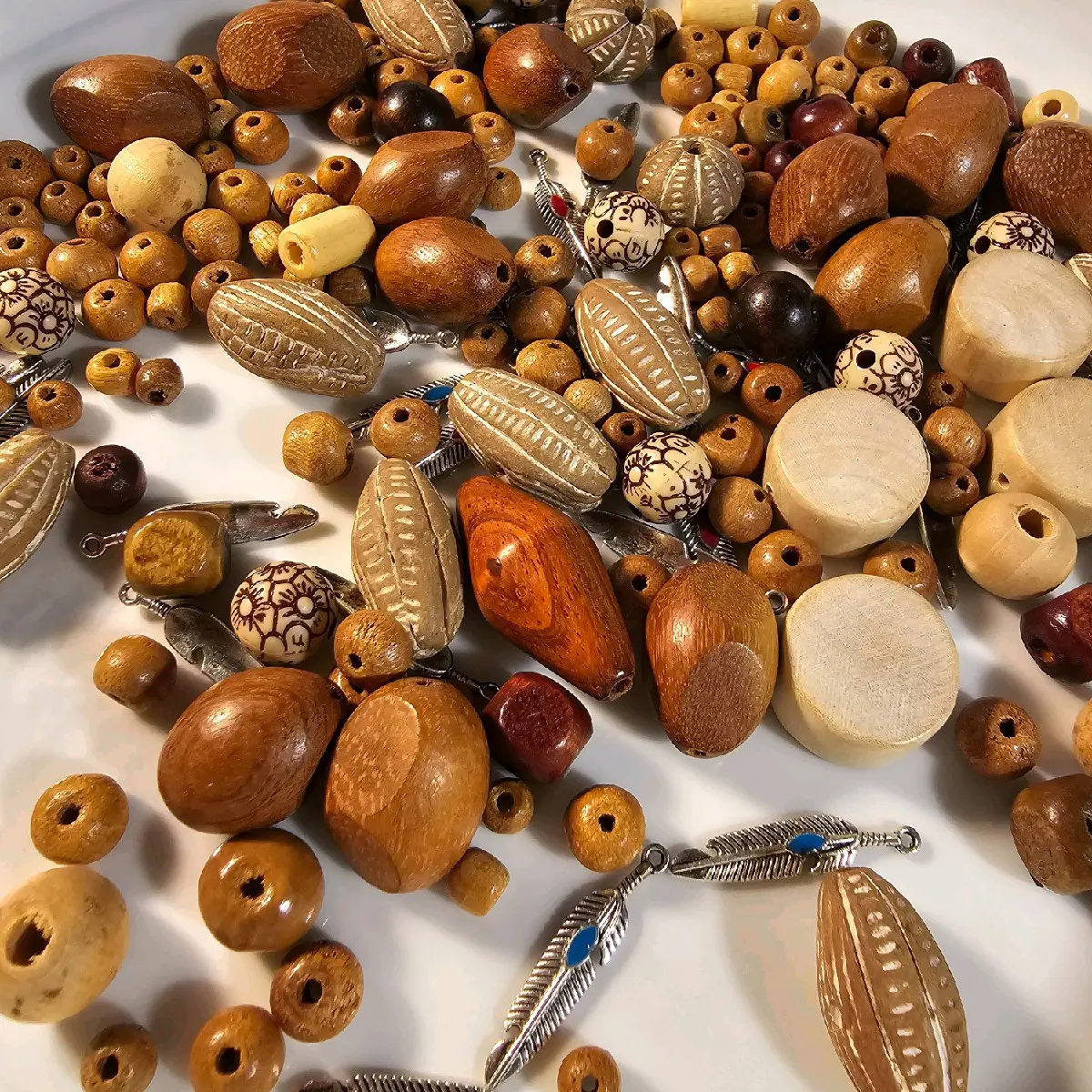 Wooden Bead Mix with Charms for Jewelry Making