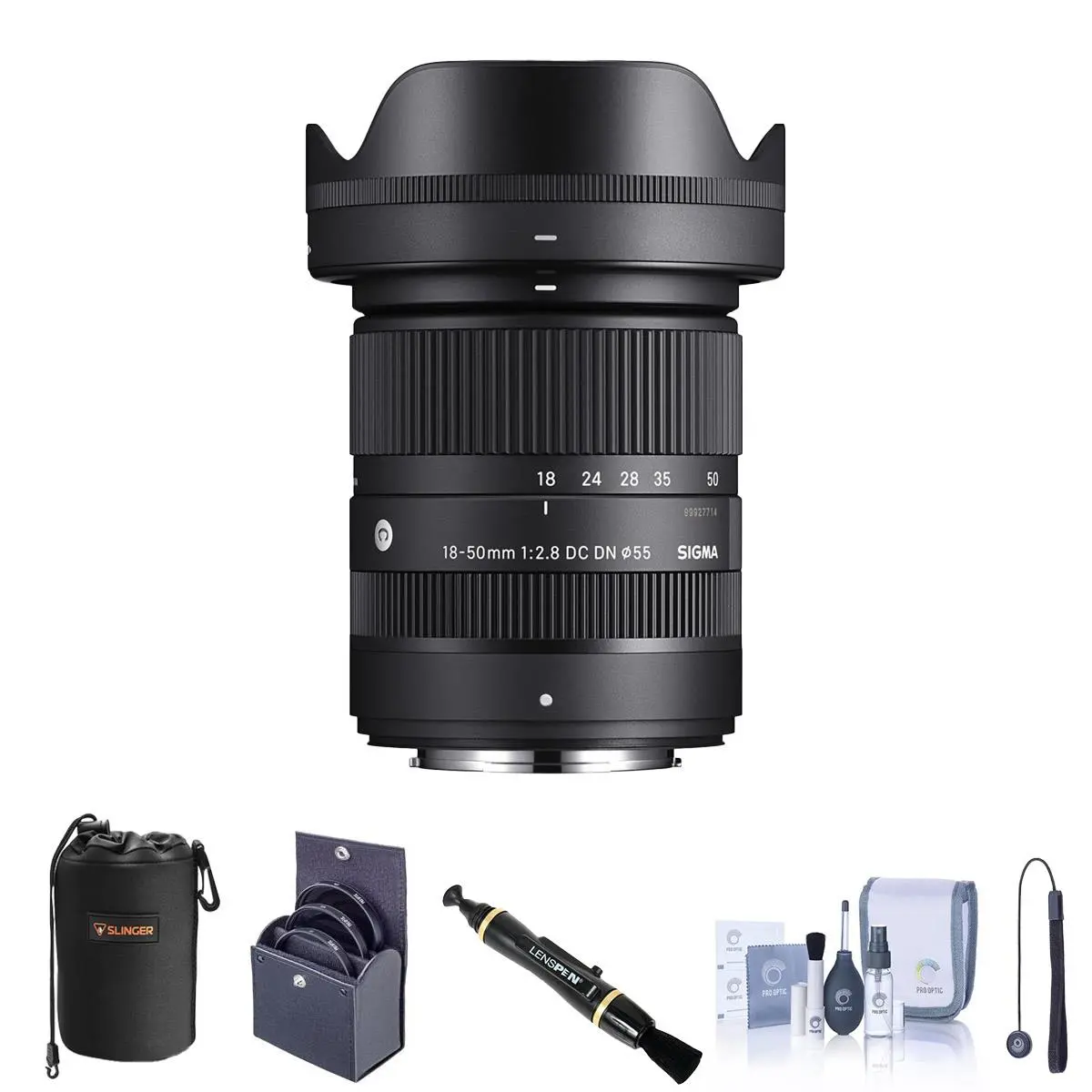 Sigma 18-50mm f/2.8 DC DN Contemporary High Sharpness Lens for Fujifilm X, Bundle Set with 55mm Filter Kit, Pouch, Lens Cleaner, Cap Tether
