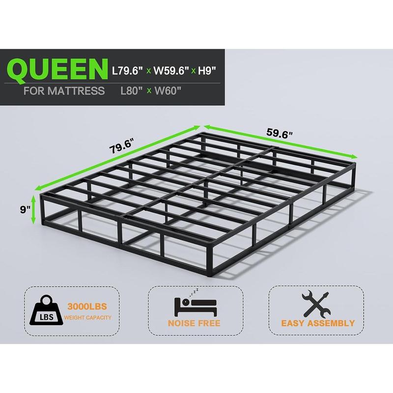 Box Spring 9 Inch High Profile Black Heavy Duty Metal Mattress Foundation with Fabric Cover,Easy Assembly,Non-Slip & Noise-Free Box Spring 9 Inch High Profile Black Heavy Duty Metal Mattress Foundation with Fabric Cover,Easy Assembly,Non-Slip & Noise-Free